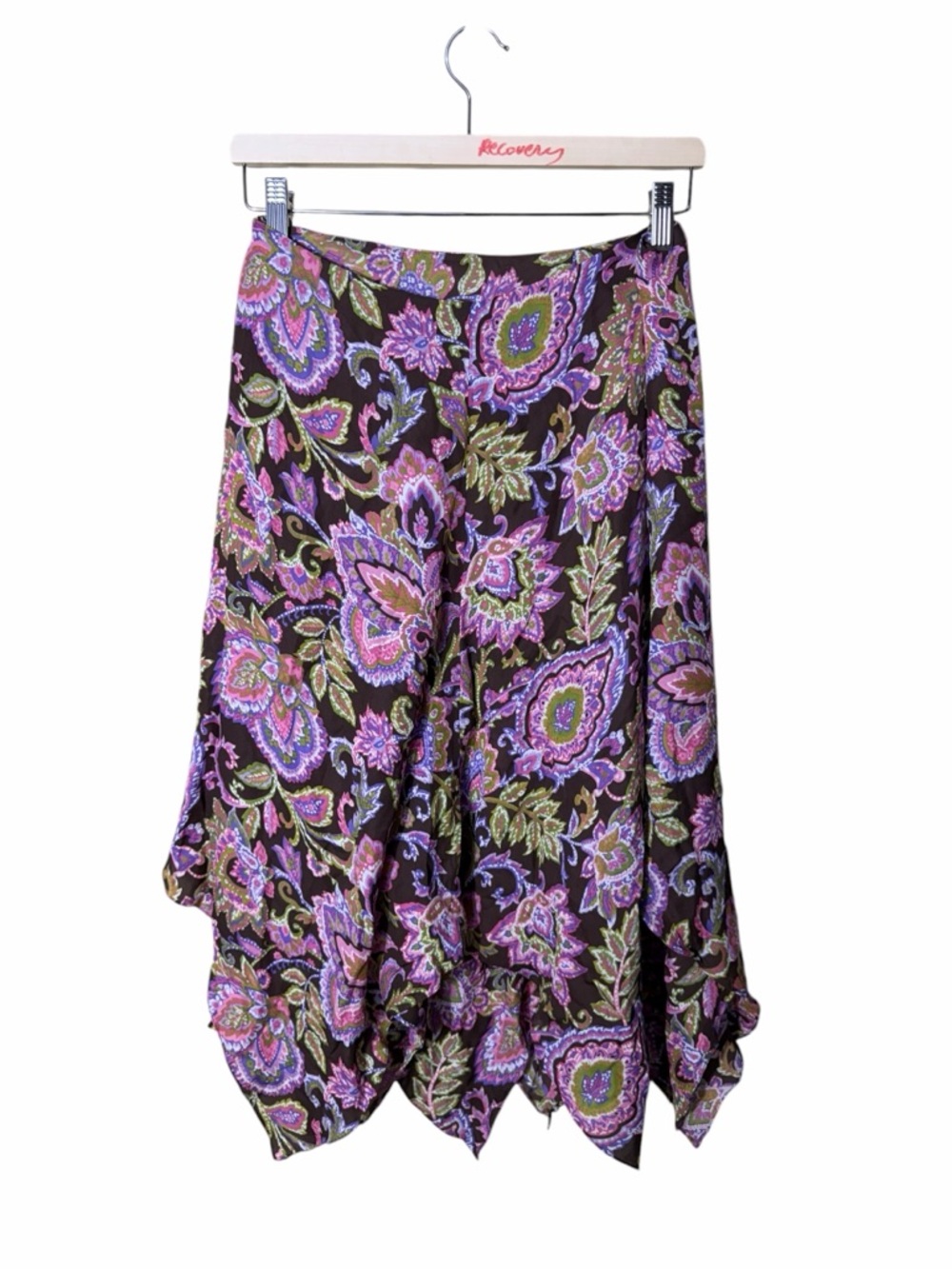 NWT Boho Paisley Handkerchief Hem Midi Skirt Purple Floral Y2K Fairycore Size 6 - Picture 4 of 6